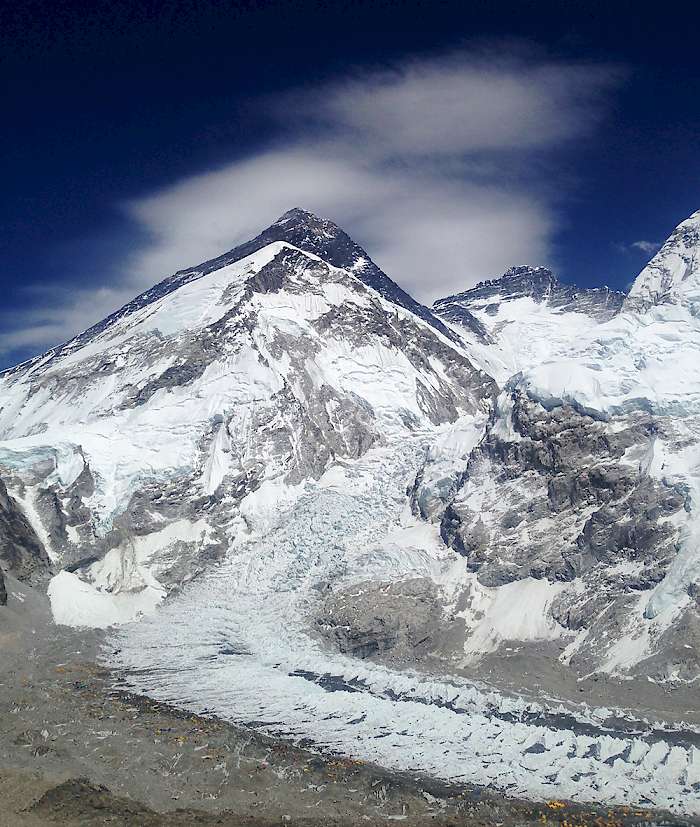 Nepal - Looking across at Mt. Everest and down on Everest Base Camp from Pumori Camp 1